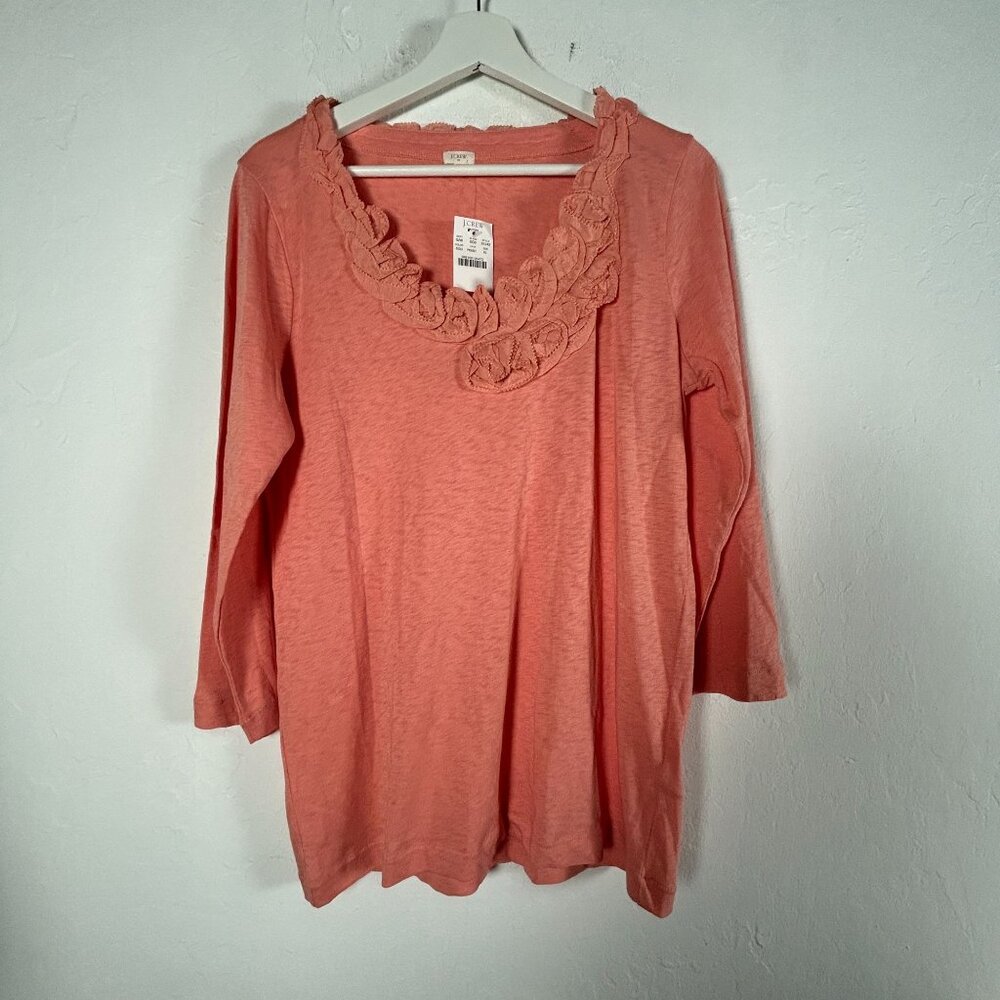 J.Crew Factory Womens XL Coral Long Sleeve Top Floral Neck 3/4 Sleeve 31242 New